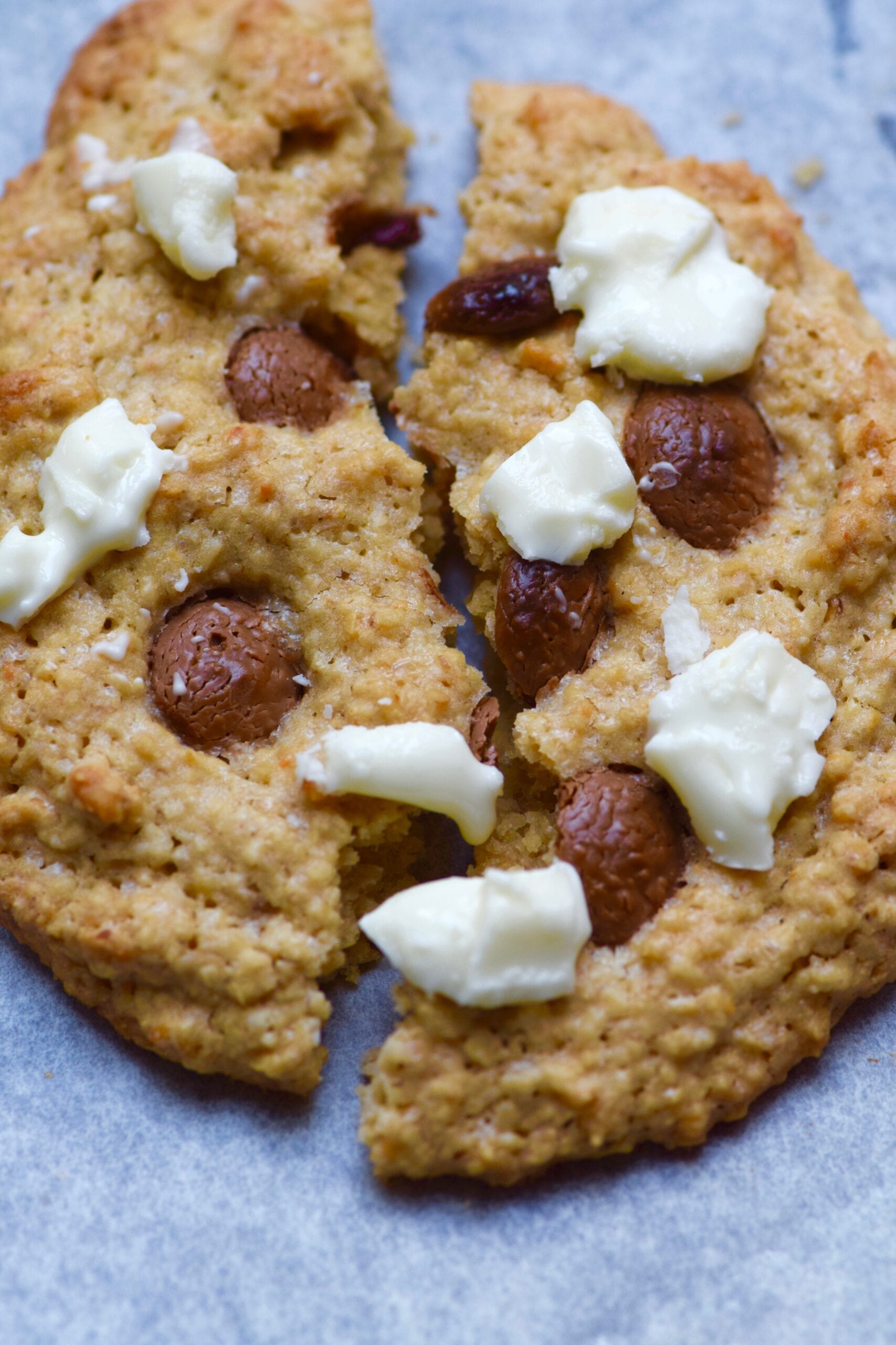 Milk and white chocolate chip single serving oatmeal cookie