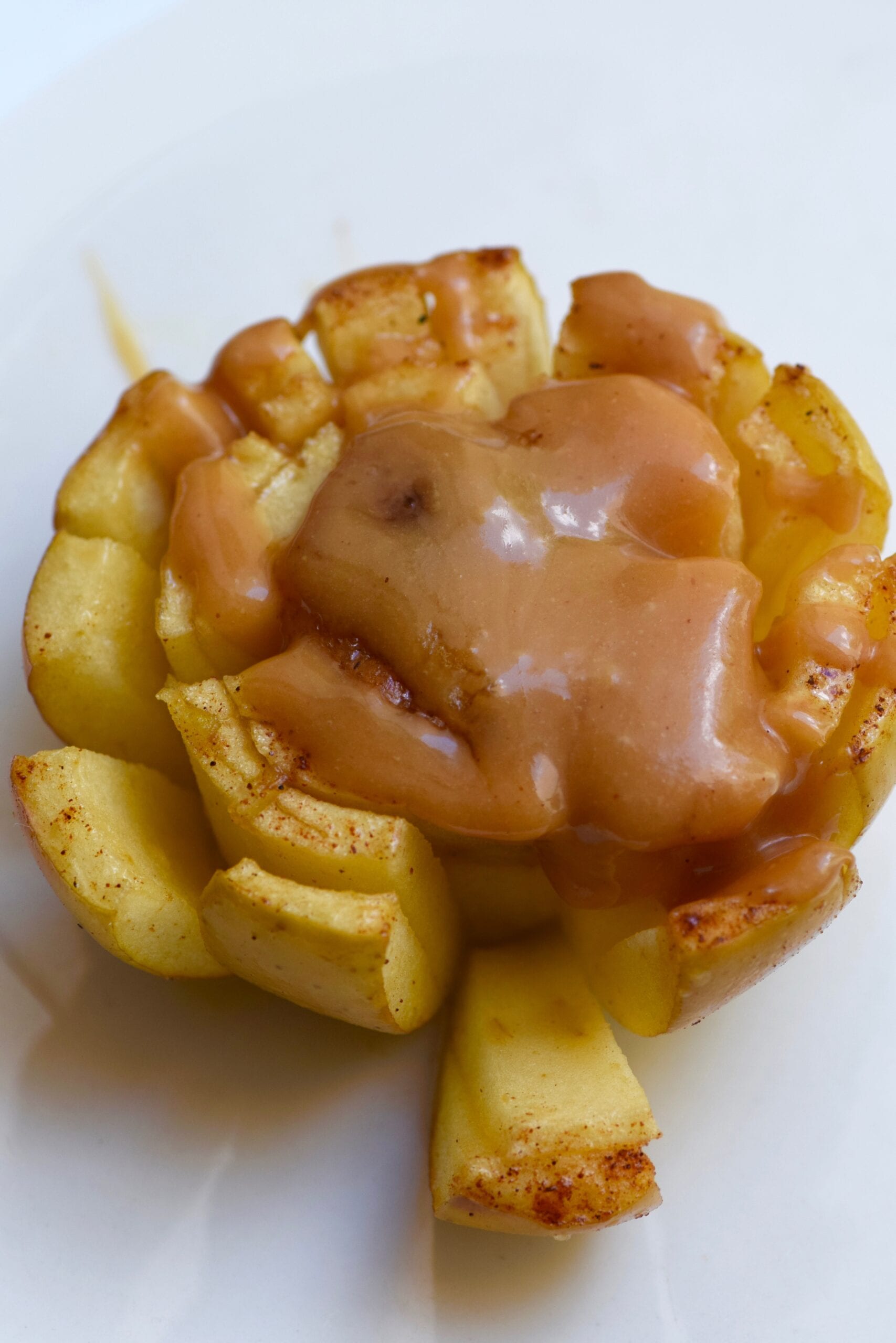 Blooming Apple Stuffed with healthy caramel sauce