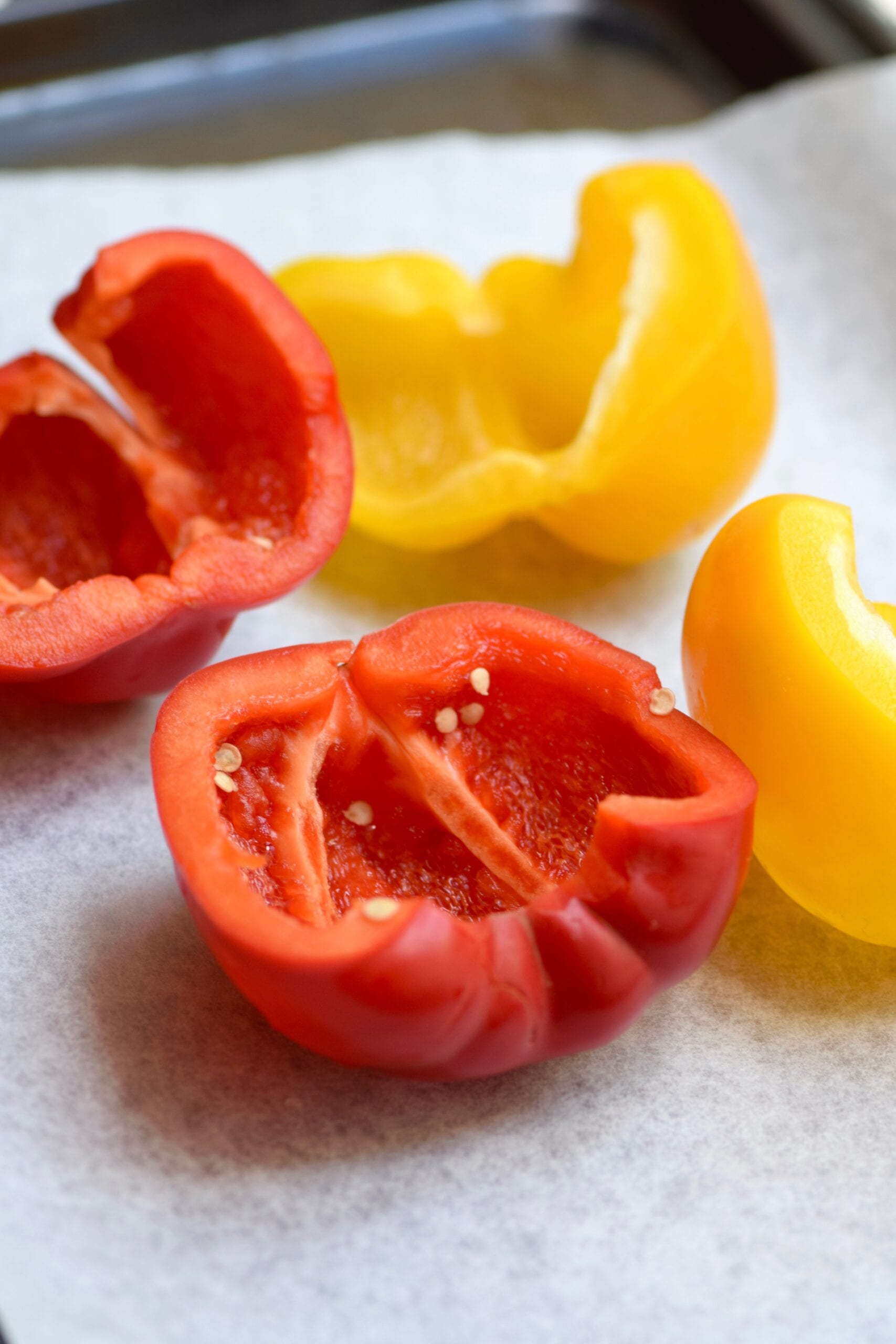 Slicing and preparing the bell peppers for the bell pepper pizza