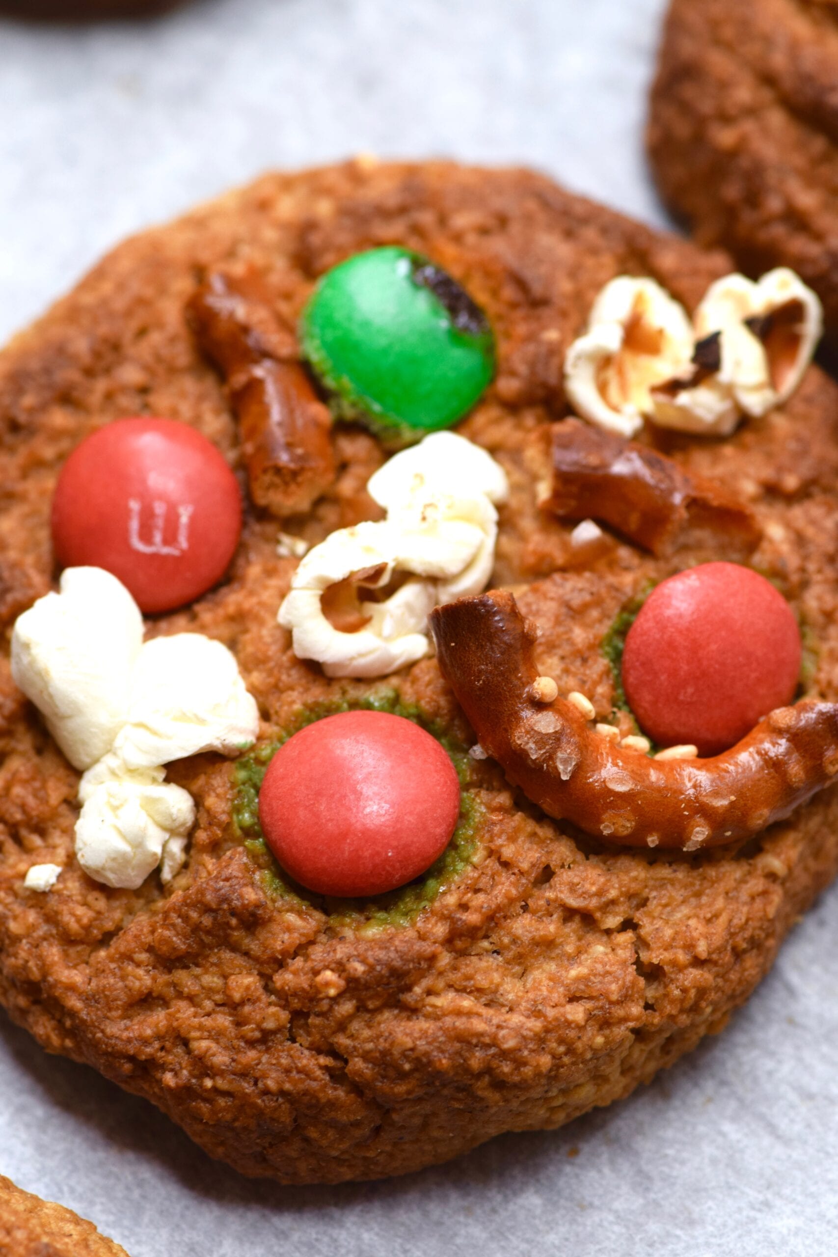 Gingerbread overnight oatmeal with a red candy cane