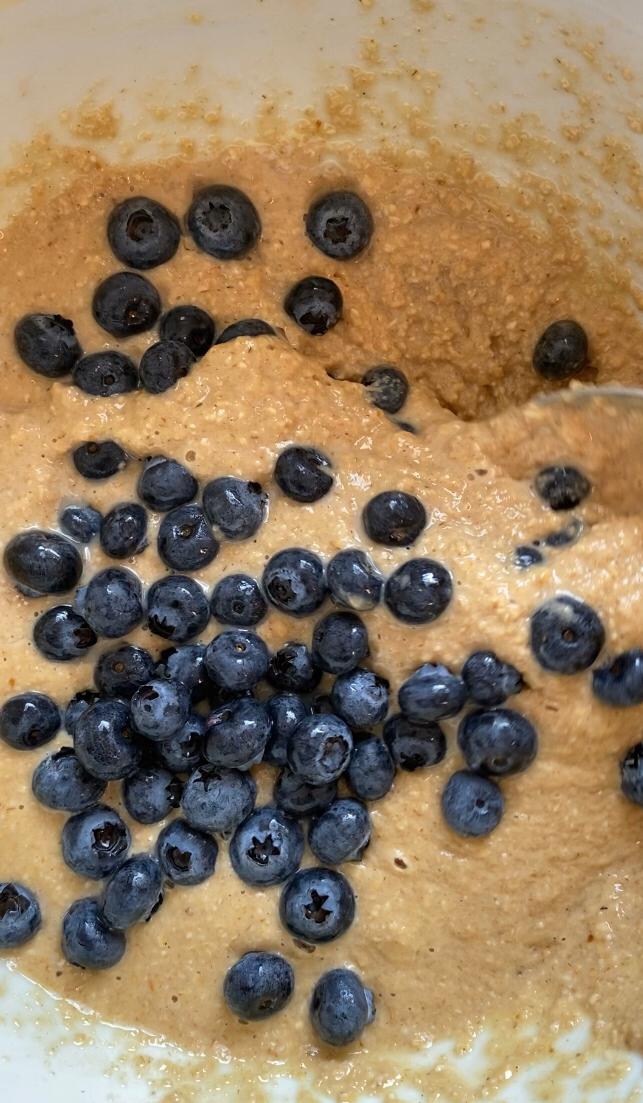 Mixing ingredients for healthy oatmeal breakfast muffins