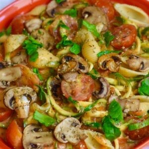 Creamy zucchini mushroom tomato pasta