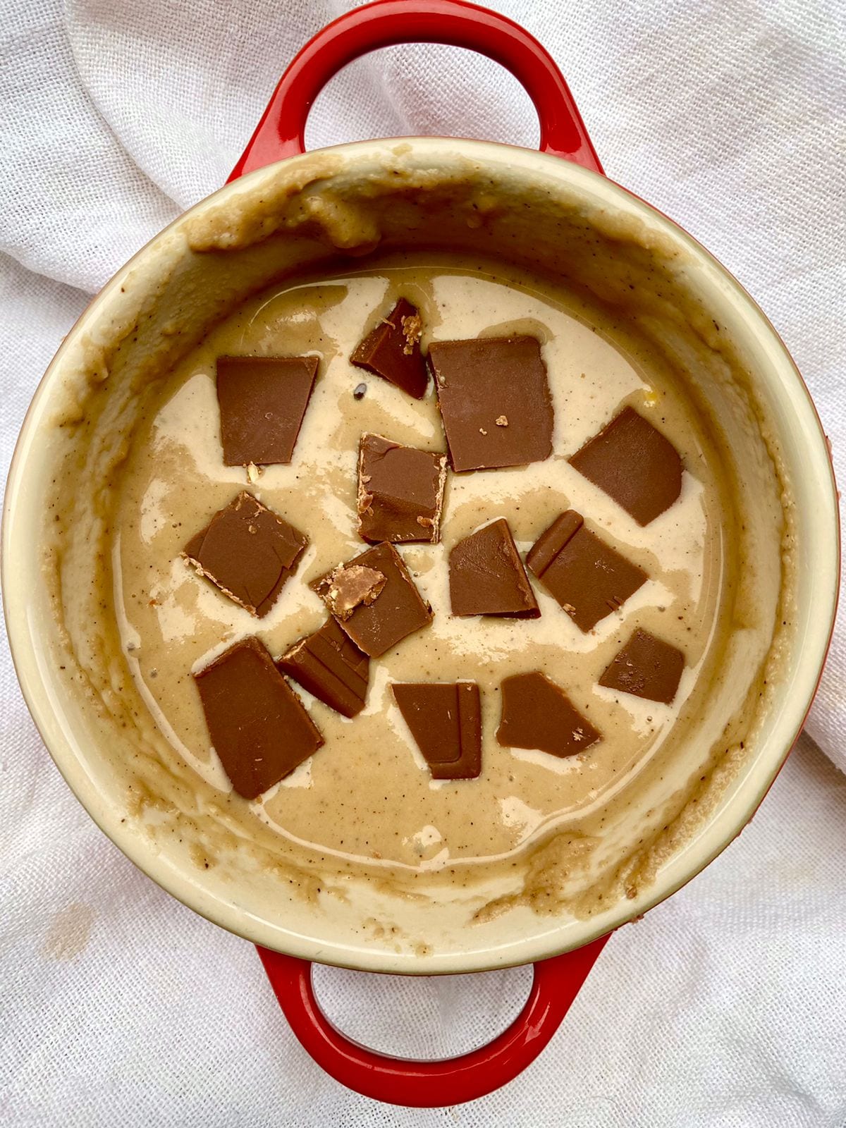 Mixing all ingredients for the chocolate chip protein cookie recipe