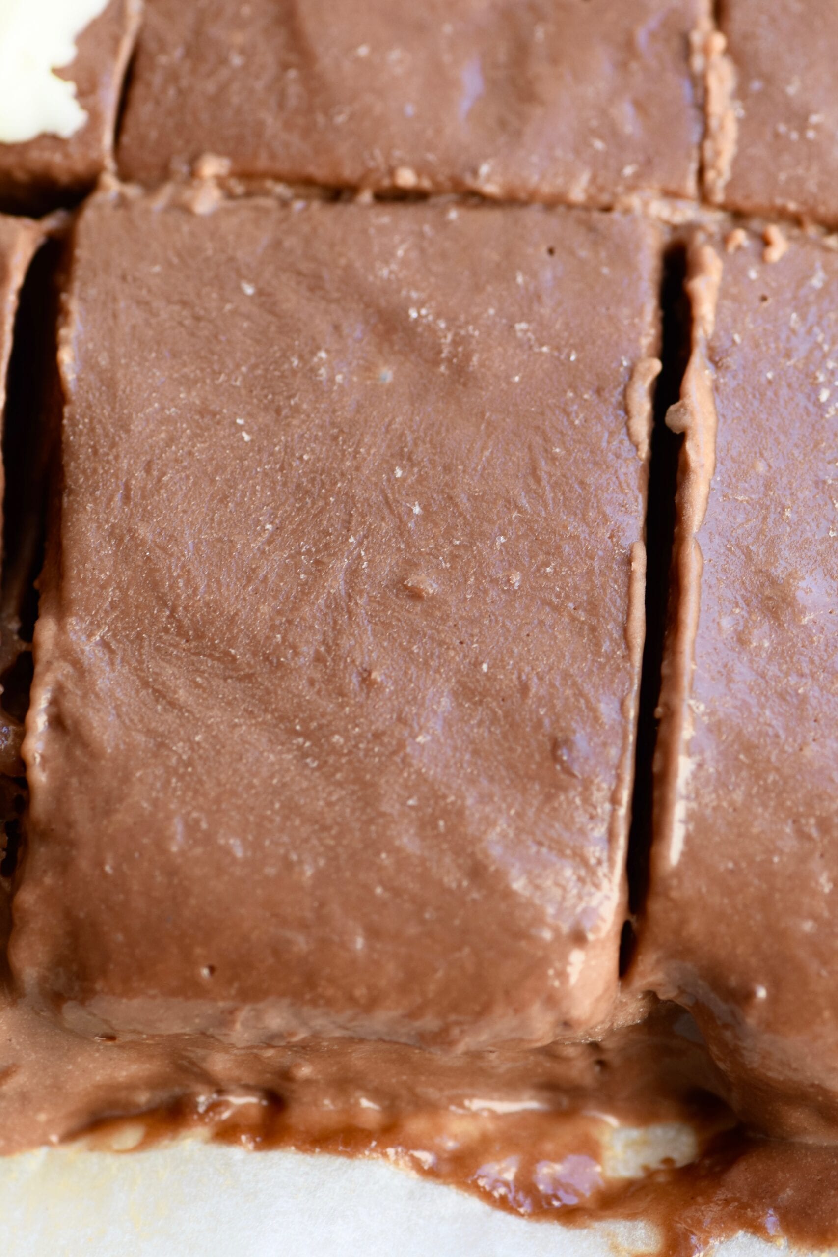 Slicing frozen chocolate mousse bars