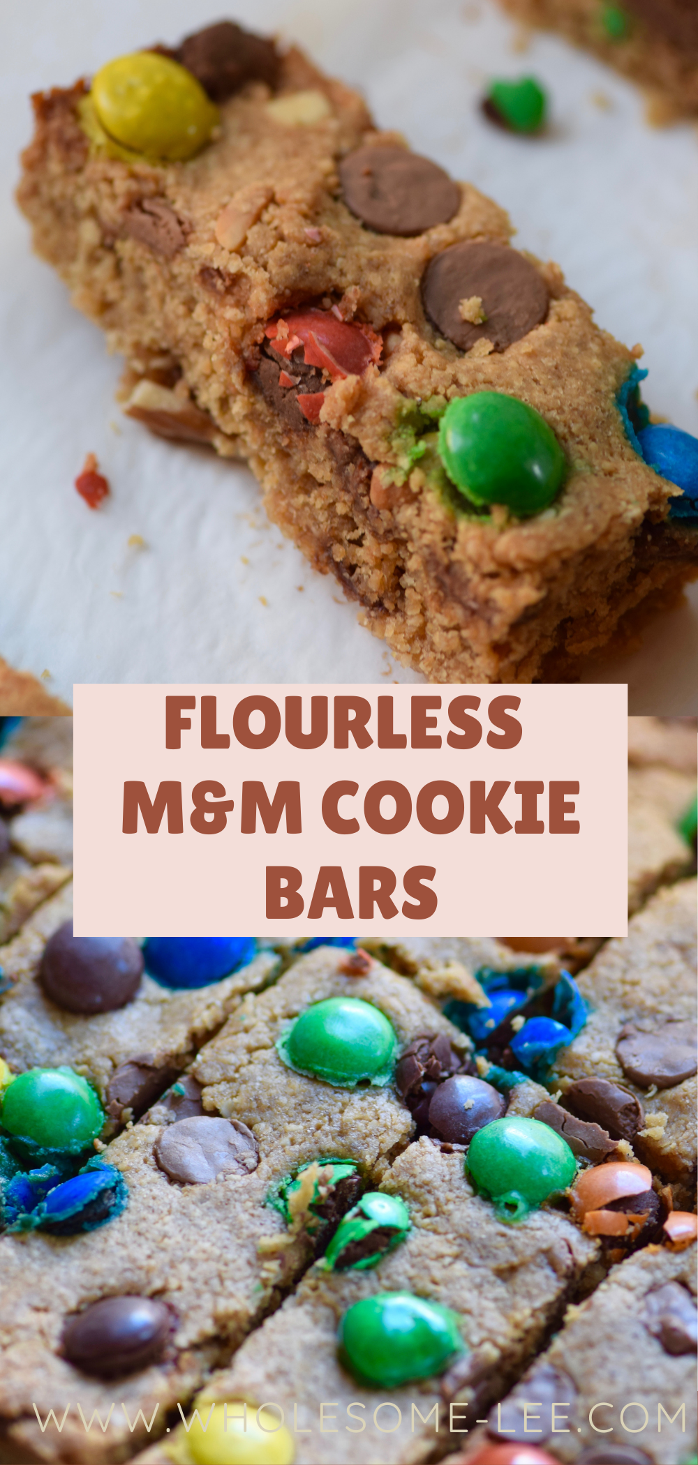 Flourless M&M cookie bars