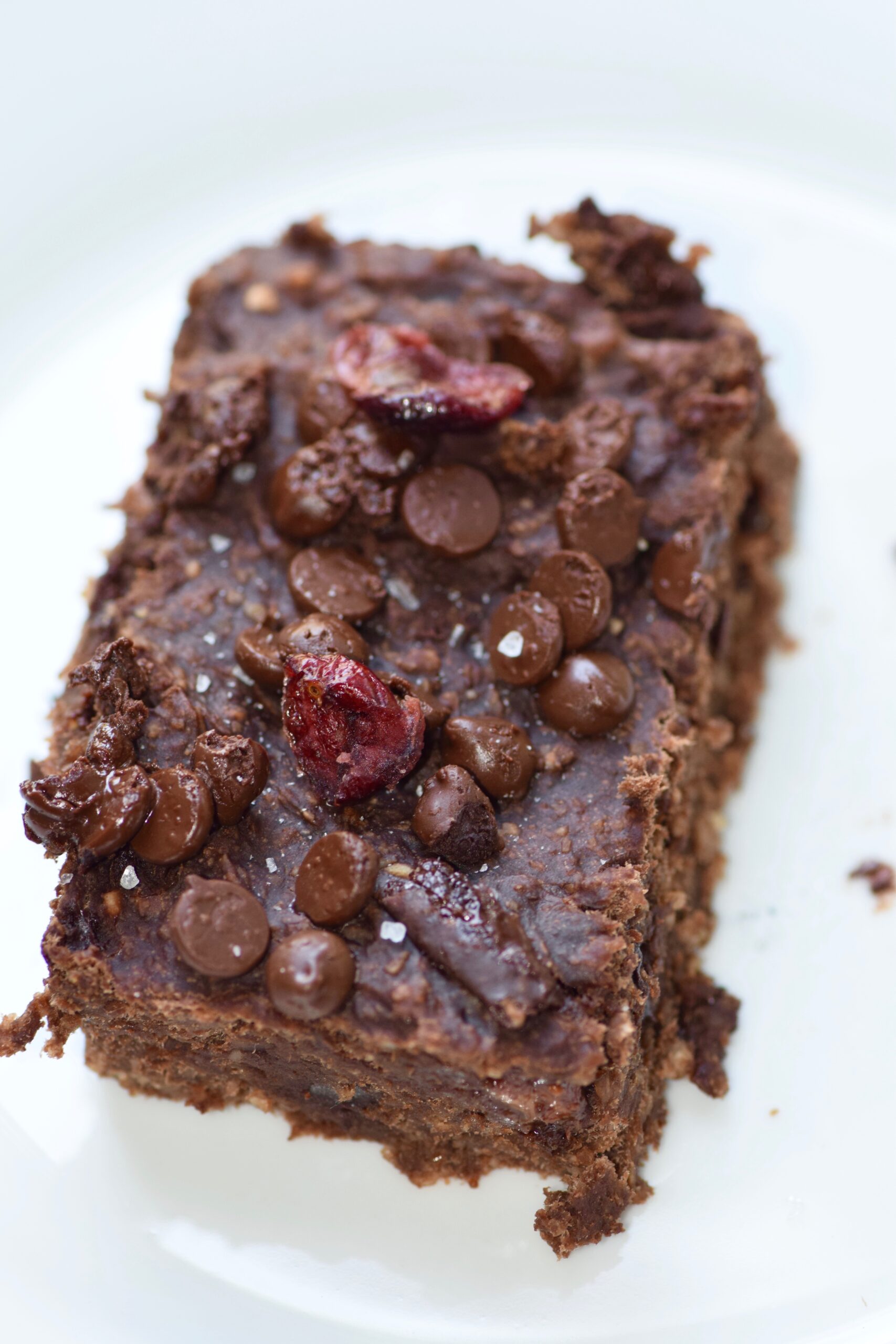 Oatmeal breakfast chocolate brownies with cranberries
